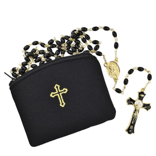 7MM Round Black Glass Rosary