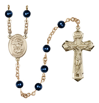 14 Karat Gold-Filled 6mm Austrian Crystal, Imitation Blue Saint Michael Rosary