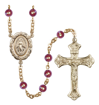 Gold Plated 6mm Austrian Crystal, Faux Pearl Miraculous Rosary in Red