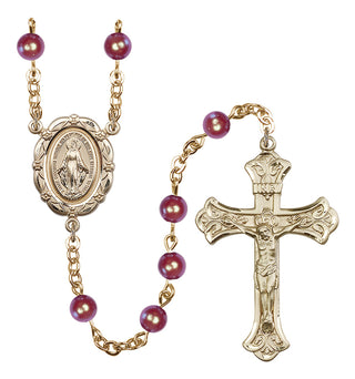 14 Karat Gold 6mm Austrian Crystal, Imitation Red Miraculous Rosary