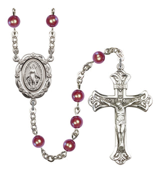 Sterling Silver 6mm Austrian Crystal, Imitation Red Miraculous Rosary