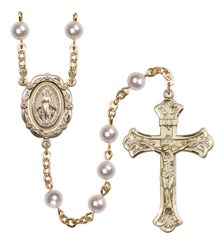 Gold Plated 6mm Austrian Crystal, Faux Pearl Miraculous Rosary in Rose