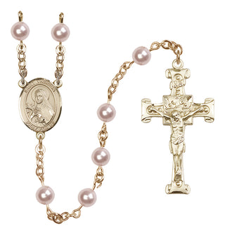 14 Karat Gold 6mm Austrian Crystal, Imitation Rose Saint Theresa Rosary