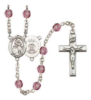 Silver Plated 6mm Fire Polished Saint Joan of Arc / Air Force Rosary in Amethyst