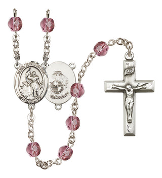 Silver Plated 6mm Fire Polished Saint Joan of Arc / Marines Rosary in Amethyst