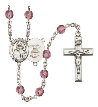 Silver Plated 6mm Fire Polished Saint Joan of Arc / Navy Rosary in Amethyst