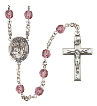 Silver Plated 6mm Fire Polished San Judas Rosary in Amethyst