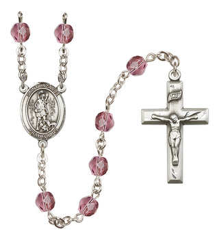 Silver Plated 6mm Fire Polished Saint Lazarus Rosary in Amethyst