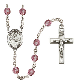Silver Plated 6mm Fire Polished Saint Ambrose Rosary in Amethyst