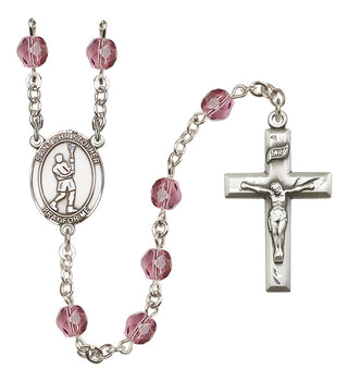 Silver-Plated 6mm Saint Christopher/Lacrosse Rosary