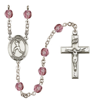Silver Plated 6mm Fire Polished Saint Christopher/Softball Rosary in Amethyst
