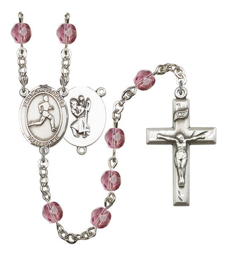 Saint Christopher and Track & Field Rosary with Amethyst Beads
