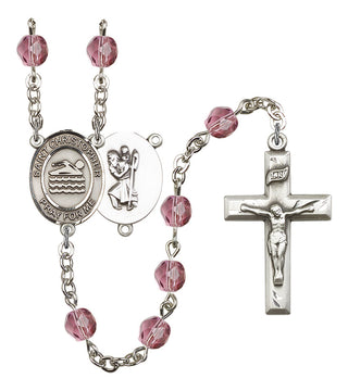 Saint Christopher and Swimming Rosary with Amethyst Beads