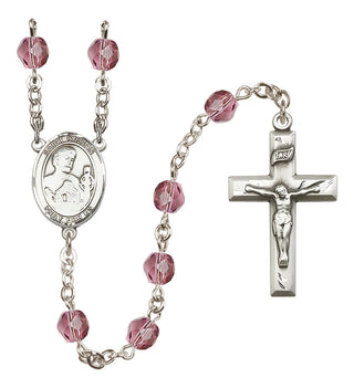 Silver Plated 6mm Fire Polished Saint Kieran Rosary in Amethyst