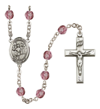 Silver Plated 6mm Fire Polished Saint Vitus Rosary in Amethyst