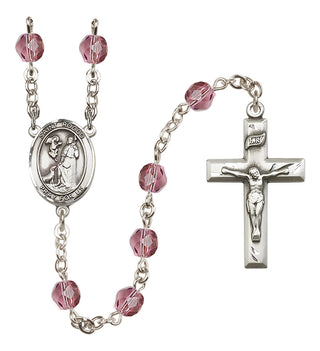 Silver Plated 6mm Fire Polished Saint Rocco Rosary in Amethyst