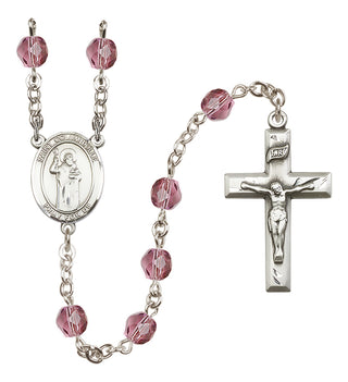 Silver Plated 6mm Fire Polished Saint Columbkille Rosary in Amethyst