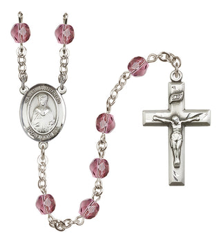 Silver Plated 6mm Fire Polished Saint Winifred of Wales Rosary in Amethyst