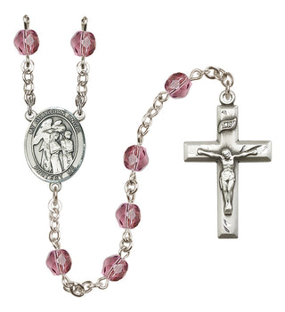 Silver Plated 6mm Fire Polished Guardian Angel w/Children Rosary in Amethyst