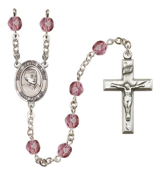 Silver Plated 6mm Fire Polished Saint Peter Claver Rosary in Amethyst