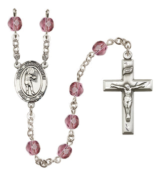 Silver Plated 6mm Fire Polished Saint Christopher/Basketball-Women Rosary in Amethyst