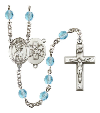 Saint Christopher and EMT Rosary with Aqua Beads