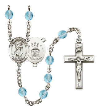 Saint Christopher and Air Force Rosary with Aqua Beads