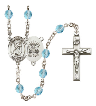 Silver-Plated 6mm Saint Christopher / Navy Rosary