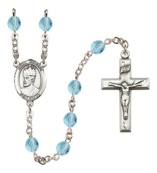 Silver Plated 6mm Fire Polished Saint Edward the Confessor Rosary in Aqua