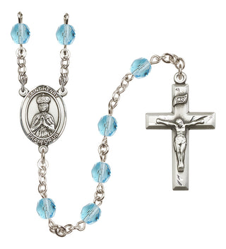 Silver Plated 6mm Fire Polished Saint Henry II Rosary in Aqua