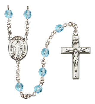 Silver Plated 6mm Fire Polished Saint Justin Rosary in Aqua