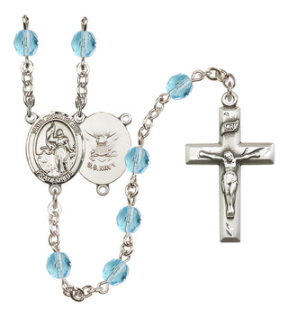 Silver Plated 6mm Fire Polished Saint Joan of Arc / Navy Rosary in Aqua