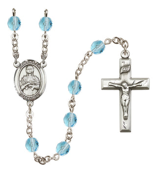 Silver Plated 6mm Fire Polished Saint Kateri Tekakwitha Rosary in Aqua
