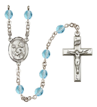 Silver Plated 6mm Fire Polished Saint Kevin Rosary in Aqua