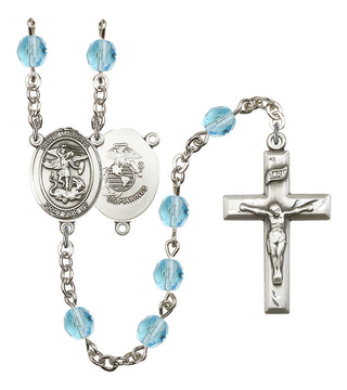 Saint Michael and Marines Rosary with Aqua Beads