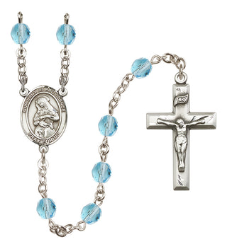 Silver Plated 6mm Fire Polished Our Lady of Providence Rosary in Aqua