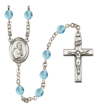 Silver Plated 6mm Fire Polished Saint Peter the Apostle Rosary in Aqua