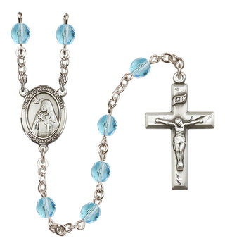 Silver Plated 6mm Fire Polished Saint Teresa of Avila Rosary in Aqua