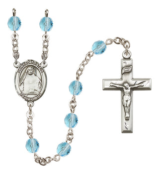 Silver Plated 6mm Fire Polished Saint Edith Stein Rosary in Aqua