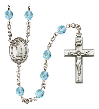 Silver Plated 6mm Fire Polished Saint Stephen the Martyr Rosary in Aqua