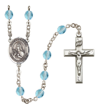 Silver Plated 6mm Fire Polished Santa Teresita Rosary in Aqua