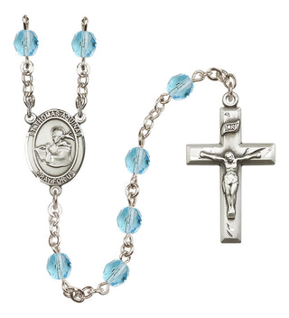 Silver Plated 6mm Fire Polished Saint Thomas Aquinas Rosary in Aqua