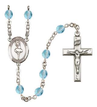 Silver Plated 6mm Fire Polished Saint Christopher/Dance Rosary in Aqua