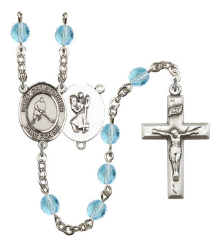 Saint Christopher and Ice Hockey Rosary with Aqua Beads