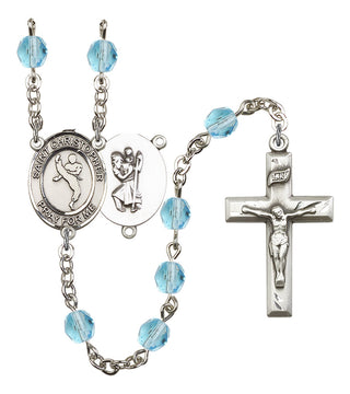 Saint Christopher and Martial Arts Rosary with Aqua Beads