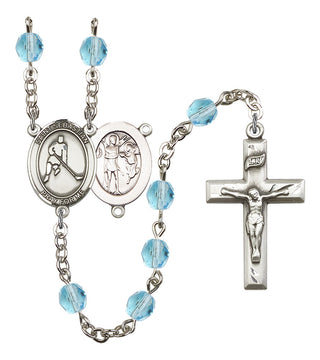 Saint Sebastian and Ice Hockey Rosary with Aqua Beads