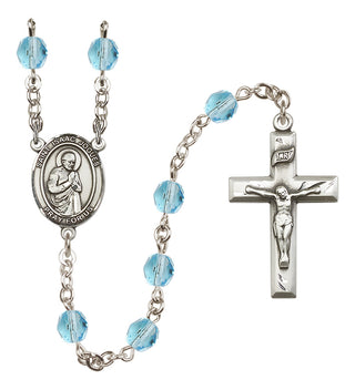 Silver Plated 6mm Fire Polished Saint Isaac Jogues Rosary in Aqua