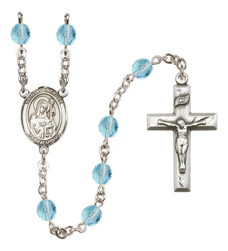 Silver Plated 6mm Fire Polished Saint Gertrude of Nivelles Rosary in Aqua