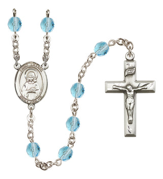 Silver Plated 6mm Fire Polished Saint Lillian Rosary in Aqua