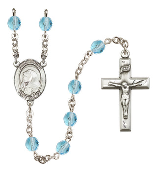 Silver Plated 6mm Fire Polished Saint Bruno Rosary in Aqua